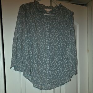 LC Lauren Conrad Teal Floral Blouse